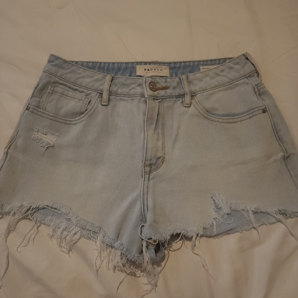 PacSun Blue High-Waisted Jean Shorts Distressed Style